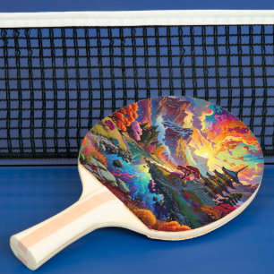 Pagoda and Coloured Landscape Ping Pong Paddle