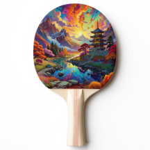 Pagoda and Coloured Landscape Ping Pong Paddle