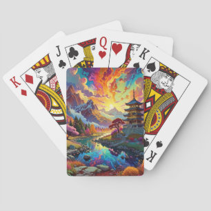 Pagoda and Coloured Landscape Playing Cards