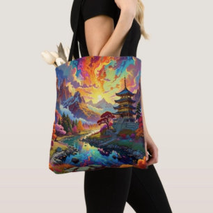 Pagoda and Coloured Landscape Tote Bag