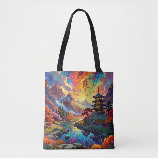Pagoda and Coloured Landscape Tote Bag (Front)