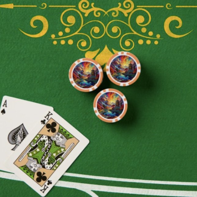 Pagoda and Coloured LandscapePoker Chip (Pagoda Landscape. Full colour graphics textured surface easy stacking 9 vibrant colours.

)