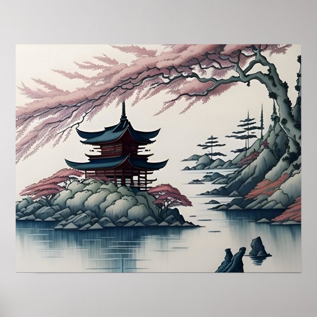 Pagoda and Landscape Scenery Poster (Front)