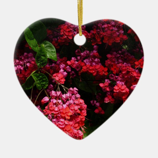 Pagoda Flowers Colourful Red and Pink Ceramic Tree Decoration (Front)