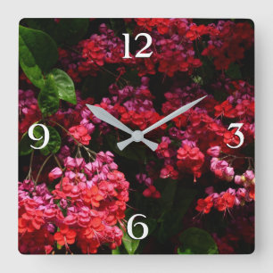 Pagoda Flowers Colourful Red and Pink Floral Square Wall Clock
