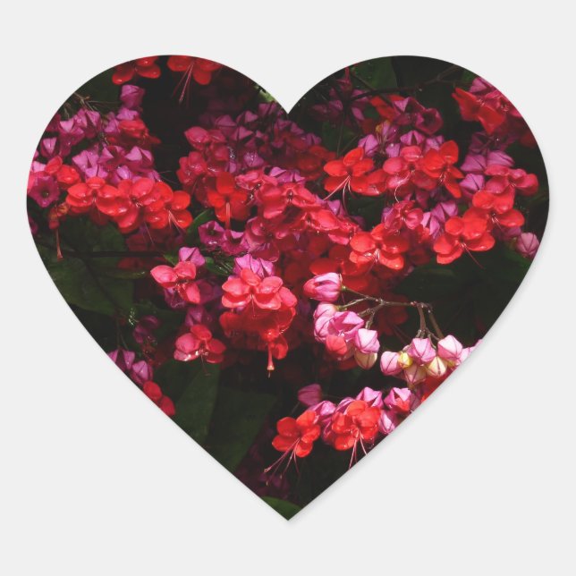 Pagoda Flowers Colourful Red and Pink Heart Sticker (Front)