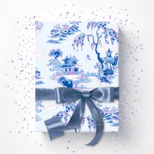 Pagoda Garden in Blue and Purple Wrapping Paper