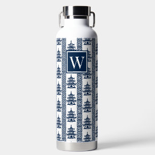 Pagoda Greek Key Stripe – Navy Chinoiserie Water Bottle