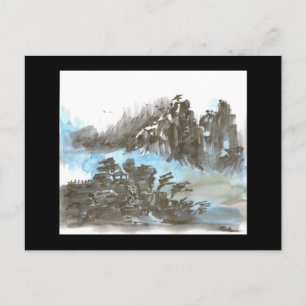 Pagoda in the Mountains in Black Postcard