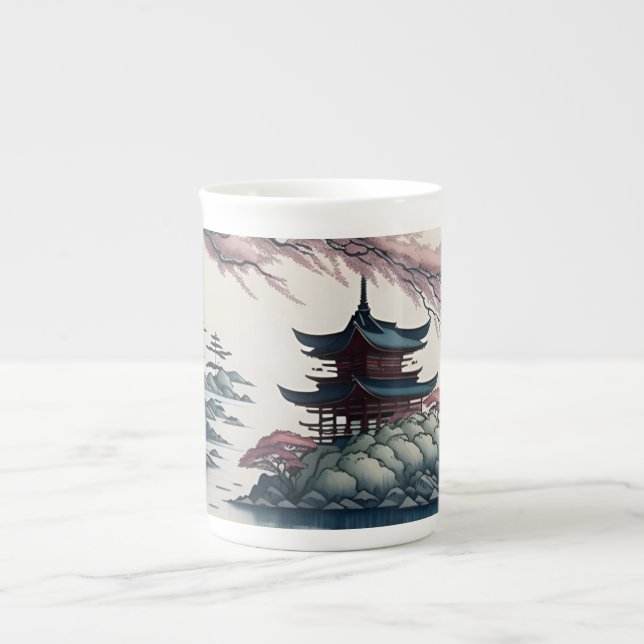 Pagoda Landscape Scenery  Bone China Mug (Front)