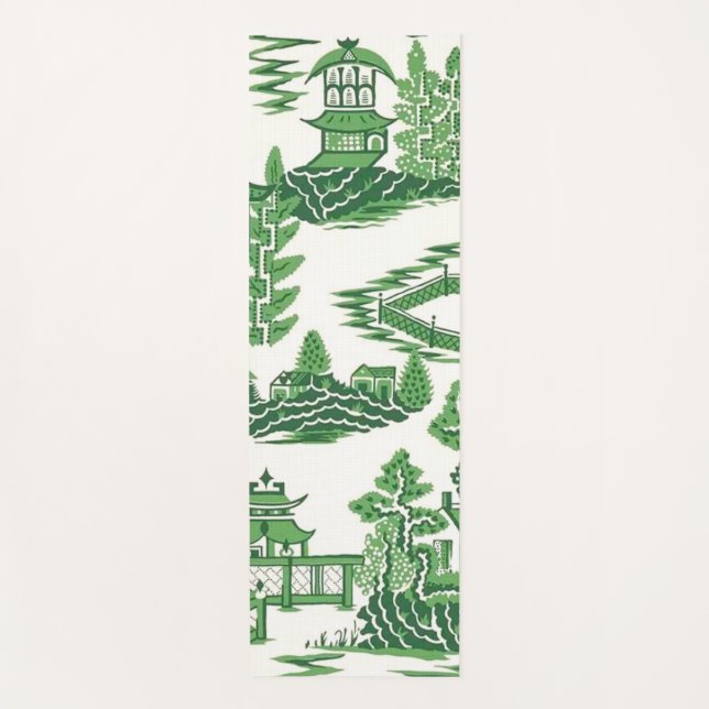 Pagoda Tea House Chinoiserie in Jade Green Yoga Mat (Front)