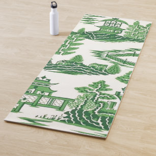 Pagoda Tea House Chinoiserie in Jade Green Yoga Mat