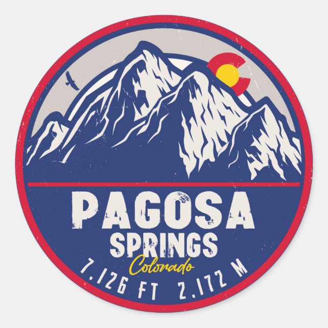 Pagosa Springs Colorado Retro Sunset Mountain Classic Round Sticker (Front)