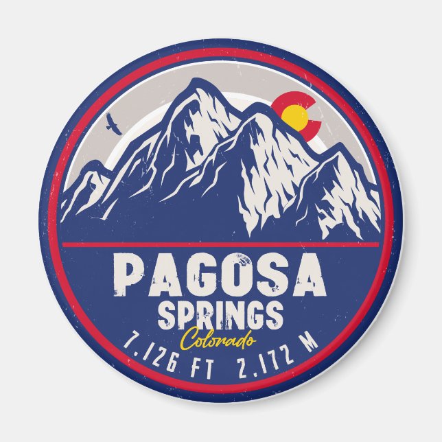 Pagosa Springs Colorado Retro Sunset Mountain Magnet (Front)