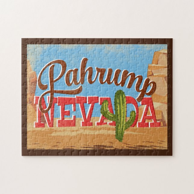 Pahrump Nevada Cartoon Desert Vintage Travel Jigsaw Puzzle (Horizontal)