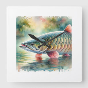 Paiche in the water 180924AREF121 - Watercolor Square Wall Clock