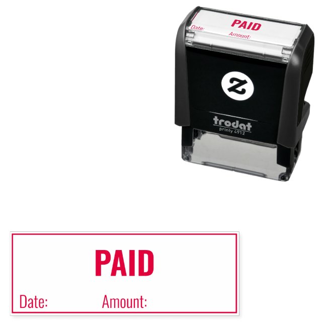 PAID Date Amount and Border Business Text Template Self-inking Stamp (In Situ)