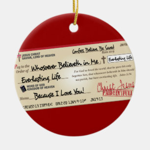Paid in Full Saved by Jesus Check Ceramic Tree Decoration
