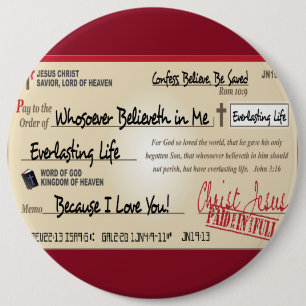 Paid in Full Saved by Jesus Check Christian 6 Cm Round Badge