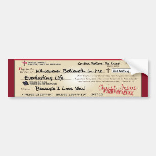 Paid in Full Saved by Jesus Check Christian Bumper Sticker