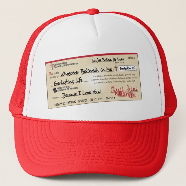Paid in Full Saved by Jesus Check Trucker Hat (Front)