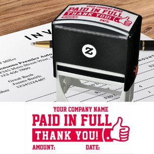 Paid in Full Thumbs up! Company Name PERSONALIZED Self-inking Stamp