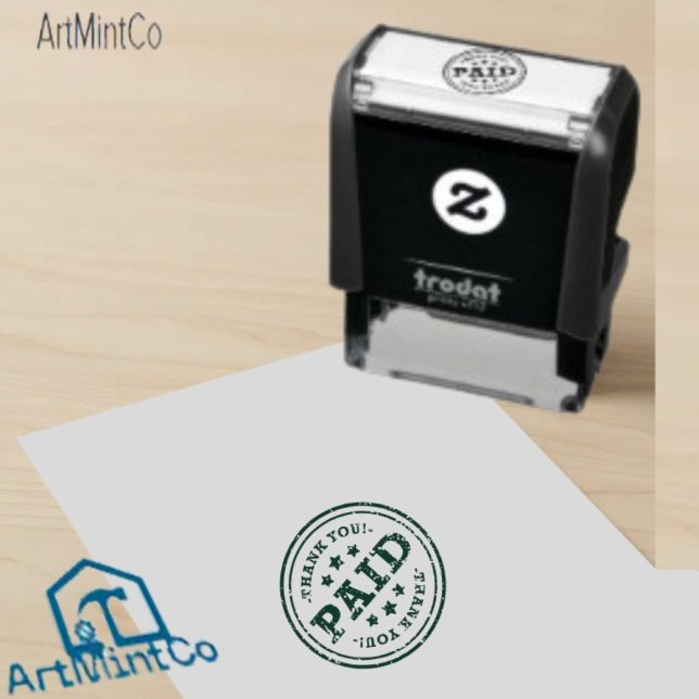 PAID Tall Date Check Number General Business Blue Self-inking Stamp (Creator Uploaded)
