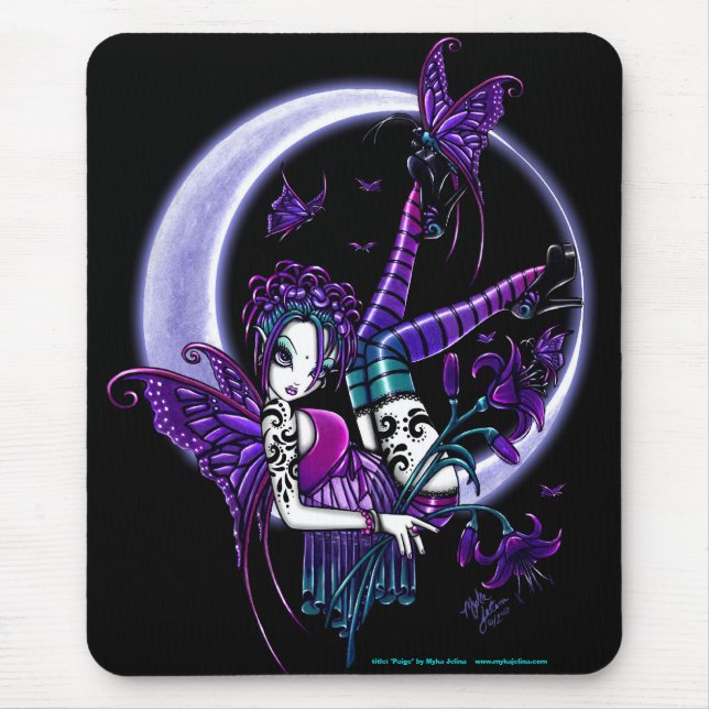 Paige Dark Rainbow Flower Moon Fairy Mousepad (Front)