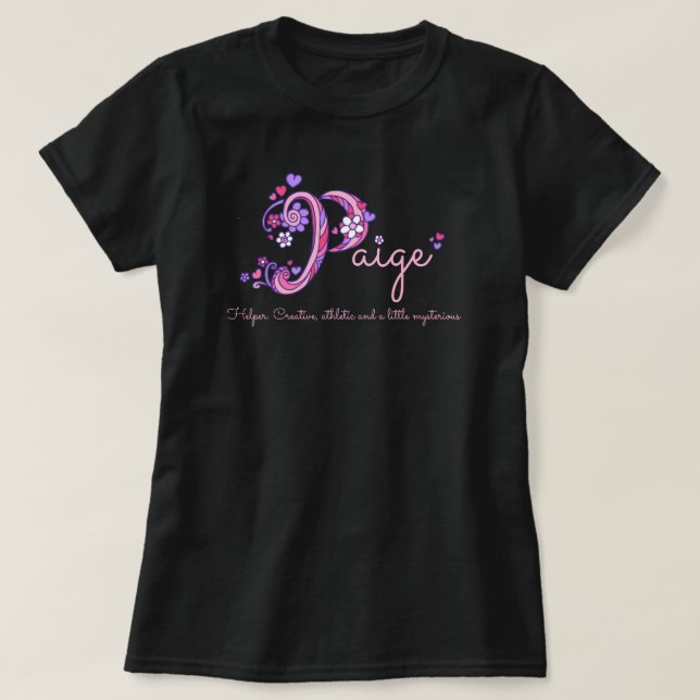 Paige girls name meaning P monogram hearts T-Shirt (Design Front)