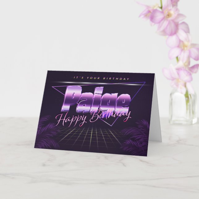 Paige Name First name lila retro card Birthday (Orchid)