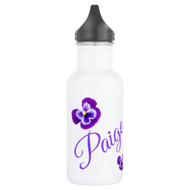 Paige, Name Logo With Purple Pansies, 532 Ml Water Bottle (Left)