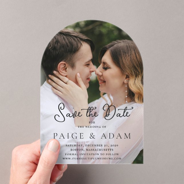 Paige Photo Modern Wedding Save the Date Acrylic Invitations (Insitu (Handheld))
