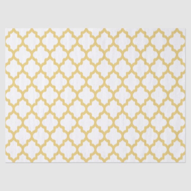 Pail Yellow & White Quatrefoil Ikat Pattern Tissue Paper (Front)