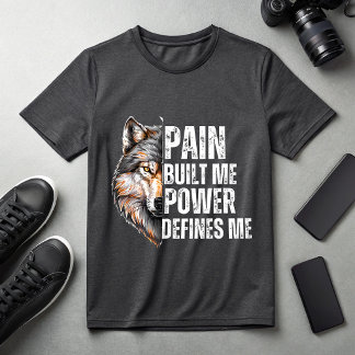 Pain Built Me Power Defines Me Wolf Motivational T-Shirt