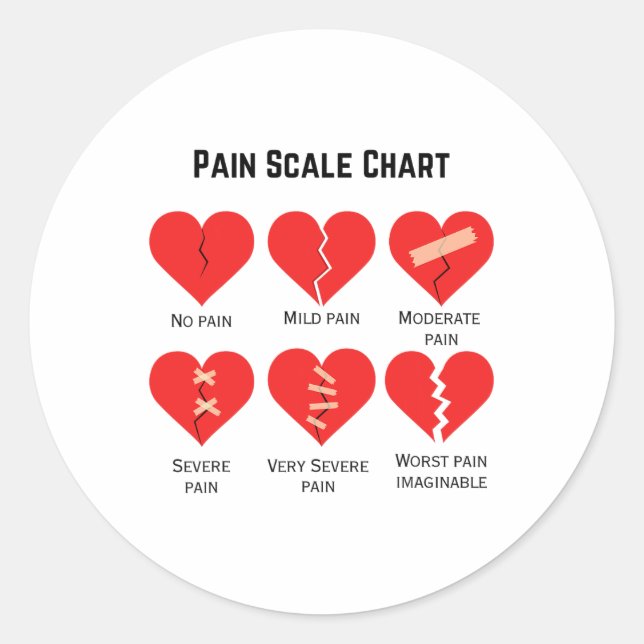 Pain Scale Chart Design For Funny Valentine's Day  Classic Round Sticker (Front)