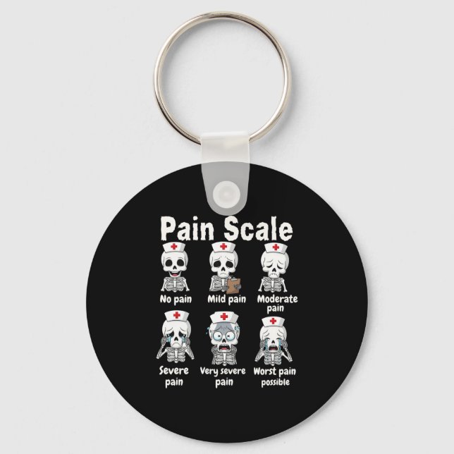 Pain Scale Cute Nurse Skeleton Halloween Trauma Fu Key Ring (Front)