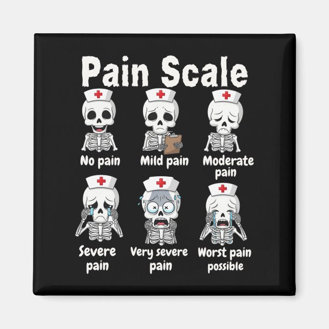 Pain Scale Cute Nurse Skeleton Halloween Trauma Fu Magnet (Front)