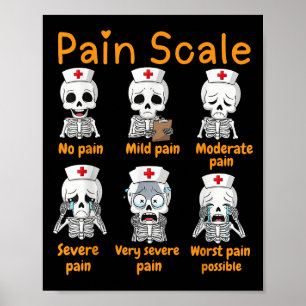 Pain Scale Cute Nurse Skeleton Halloween Trauma Fu Poster