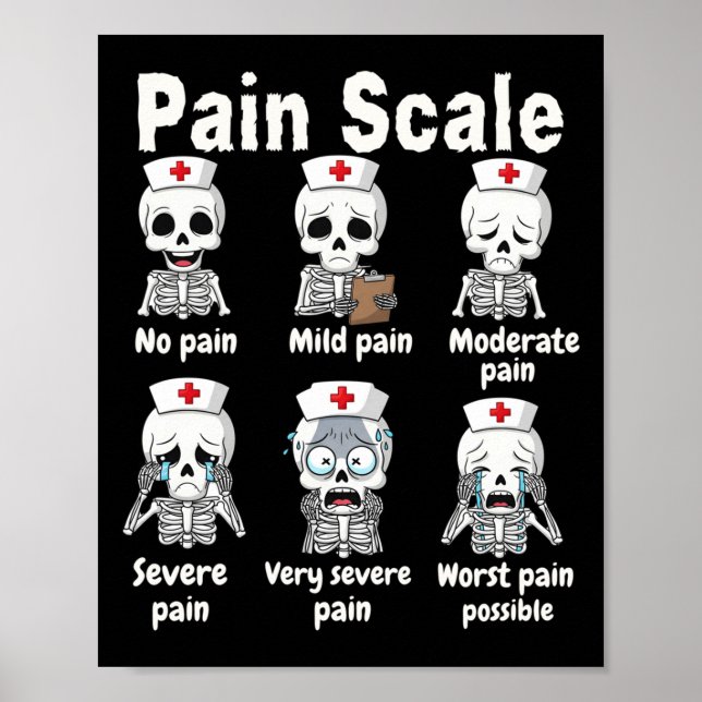 Pain Scale Cute Nurse Skeleton Halloween Trauma Fu Poster (Front)