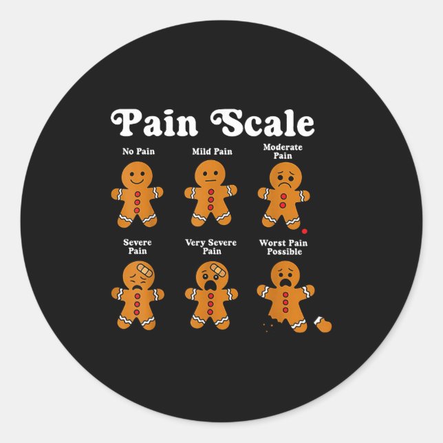 Pain Scale Funny Gingerbread Man Christmas Nurse H Classic Round Sticker (Front)