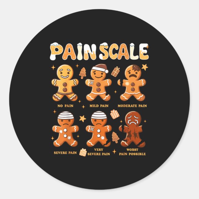 Pain Scale Funny Gingerbread Man Christmas Nurse H Classic Round Sticker (Front)