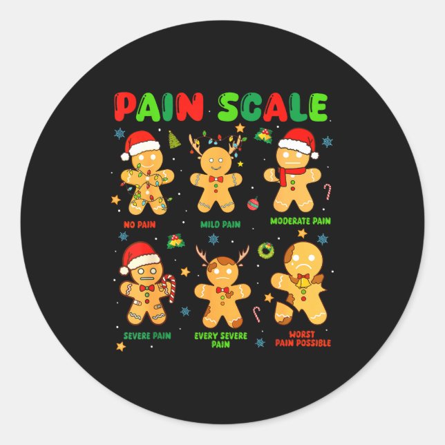 Pain Scale Funny Gingerbread Man Christmas Nurse H Classic Round Sticker (Front)