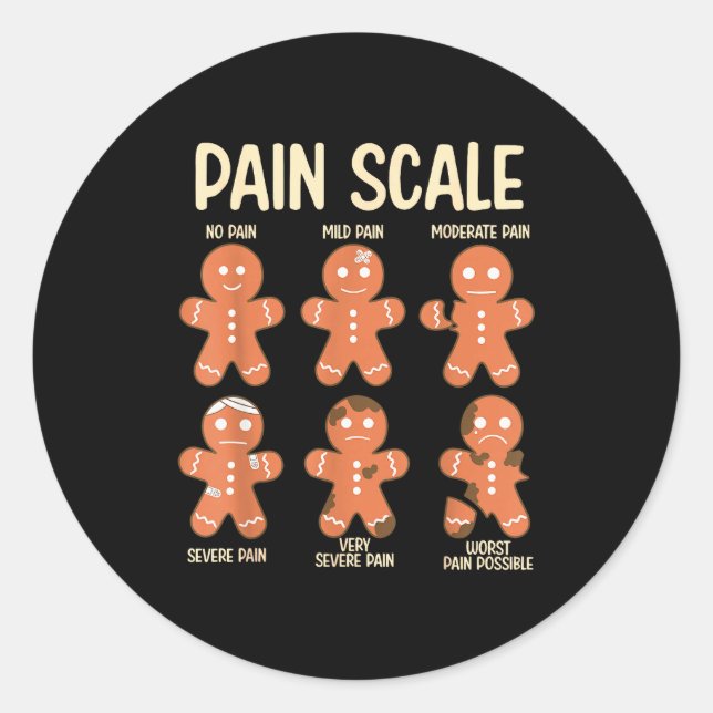Pain Scale Funny Gingerbread Man Christmas Nurse H Classic Round Sticker (Front)