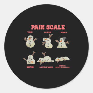 Pain Scale Funny Melting Snowman Christmas  Classic Round Sticker