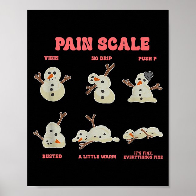 Pain Scale Funny Melting Snowman Christmas  Poster (Front)