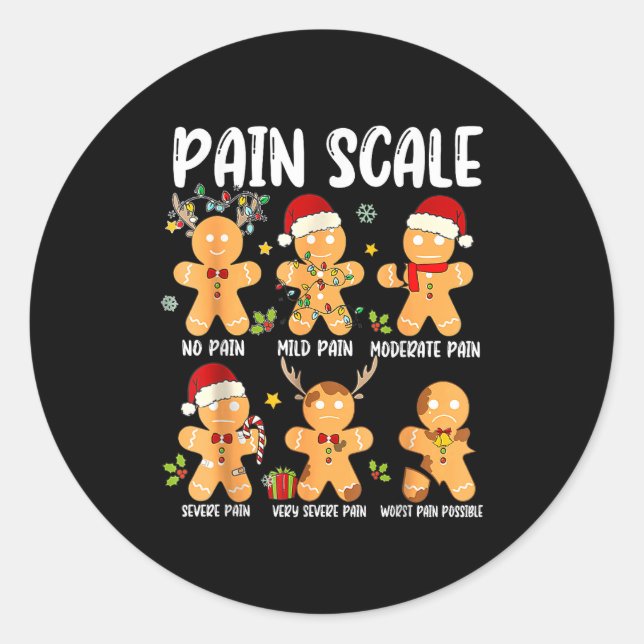 Pain Scale Gingerbread Trauma Nurse Christmas Nurs Classic Round Sticker (Front)