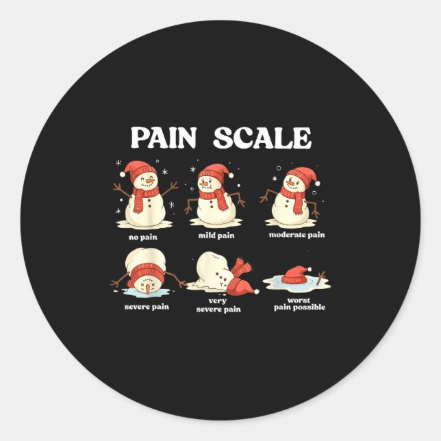 Pain Scale Snowman Nurse Christmas Xmas Snow Pajam Classic Round Sticker (Front)