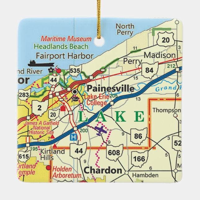 Painesville Ohio Map Ceramic Ornament (Back)