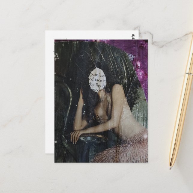 Painless Face Mixed Media Collage Postcard (Front/Back In Situ)