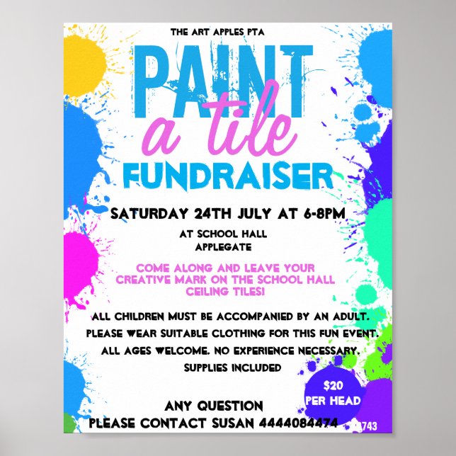 Paint a tile fundraiser PTA PTO Poster (Front)